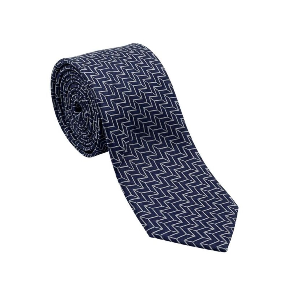 Armani Collezioni Mens Navy Blue / Gray Zigzag Geometric Neck Tie